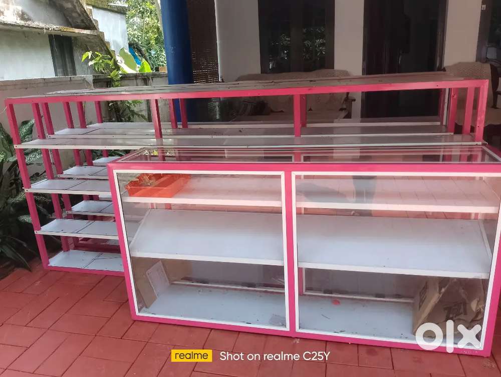 Commercial Shop Display Counters and Shelves (Pink & White)
