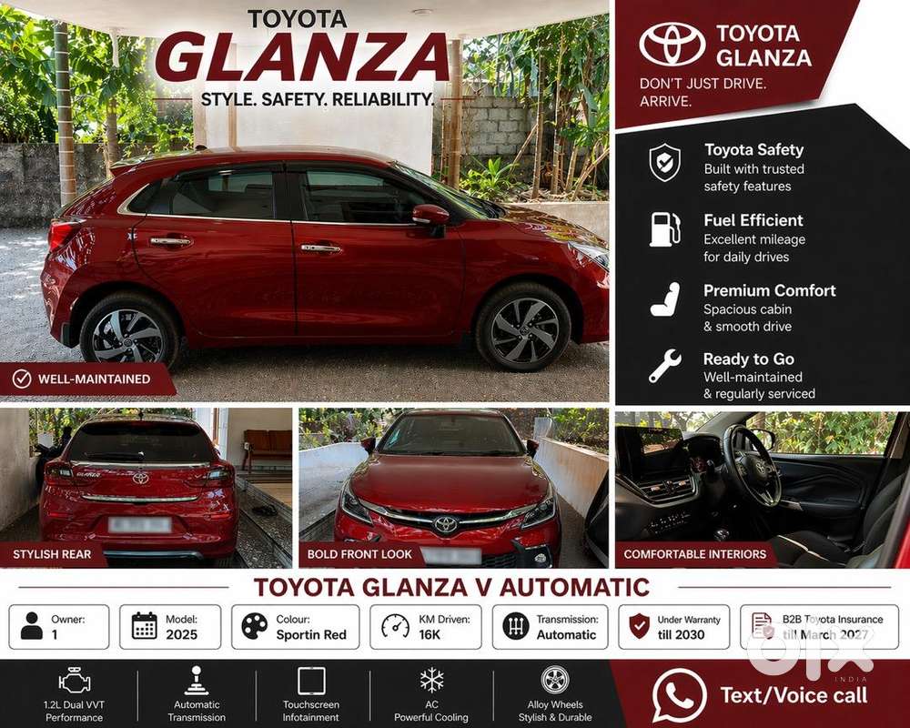 Toyota Glanza V Amt 2025  Single Owner  Low Km  Under Warranty