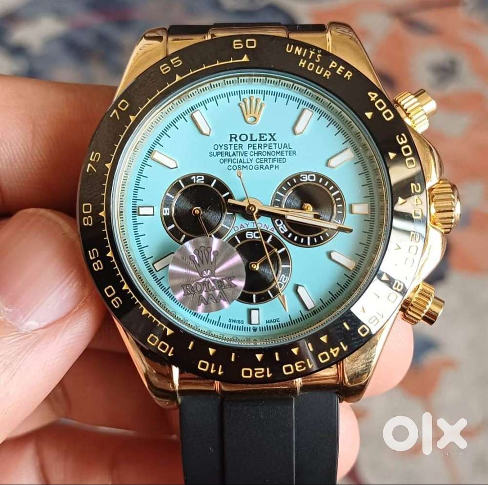 Rolex Sports Automatic Watch for men Blue dial 18K Gold plated case