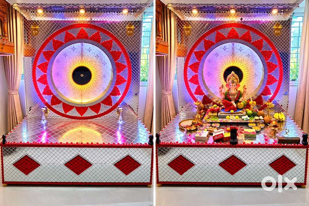 Premium Diamond & Mirror Glass Ganpati & Navratri Decoration ₹20,000