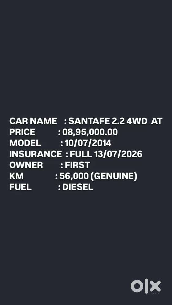 Hyundai Santa Fe 4wd At, 2014, Diesel