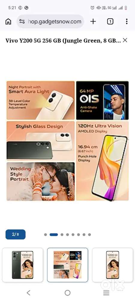 Vivo y200 5 g 8+8gb ram 128 internal  display  finger print