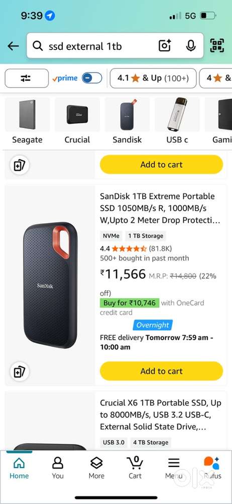 SSD Sandisk 1TB 1000mb/s speed Hard Disks, Printers Monitors