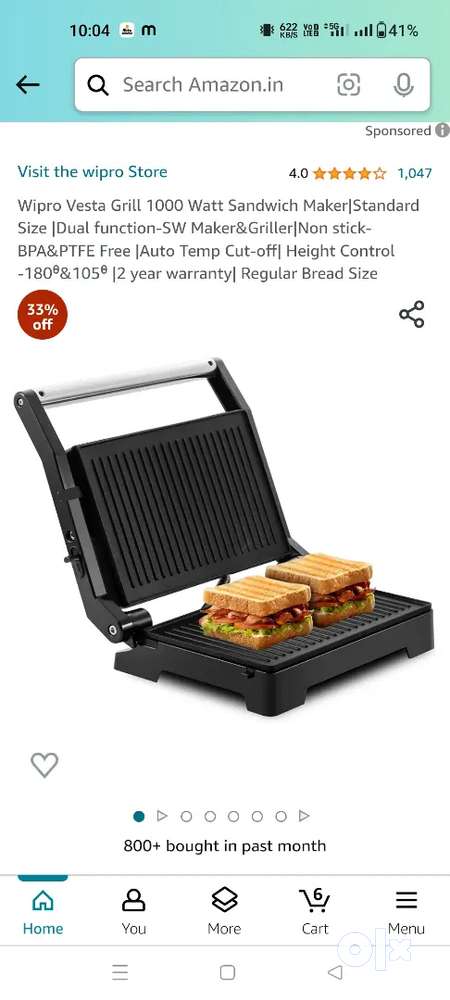 Wipro Vesta Grill 1000 Watt Sandwich Maker