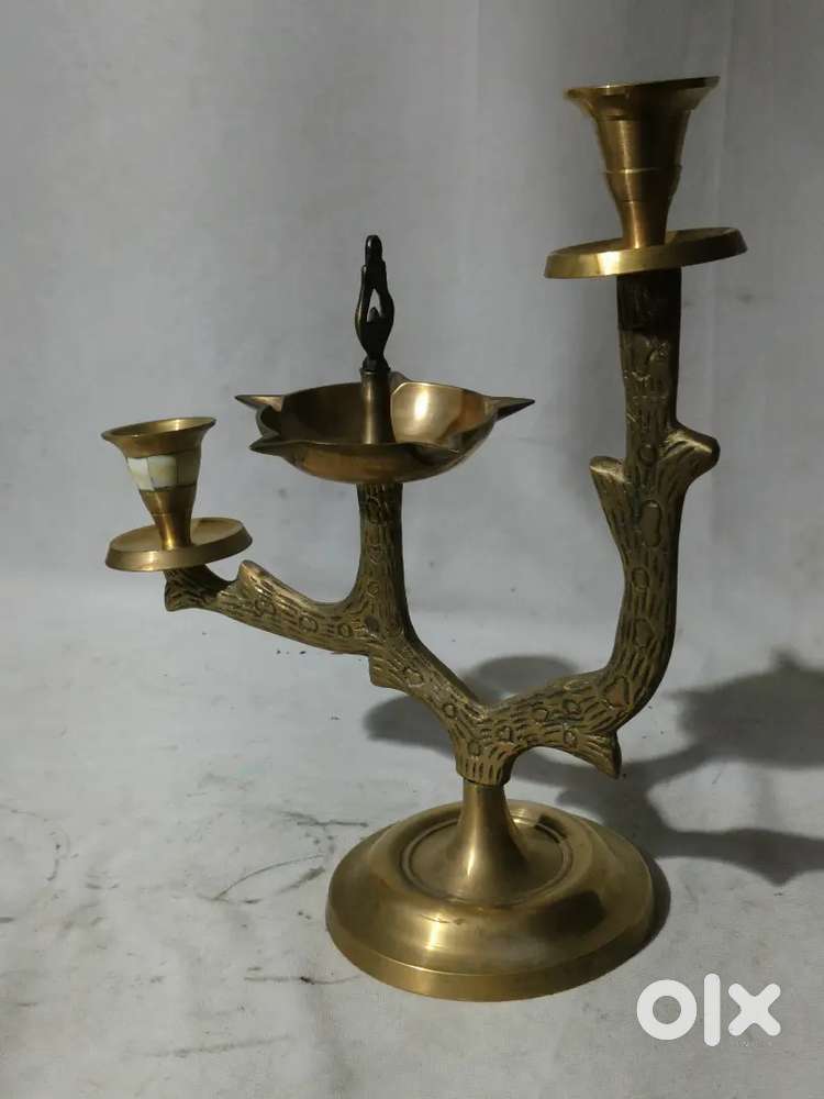 Antique pure brass solid heavy diya cum candle stands 29/25 cm.