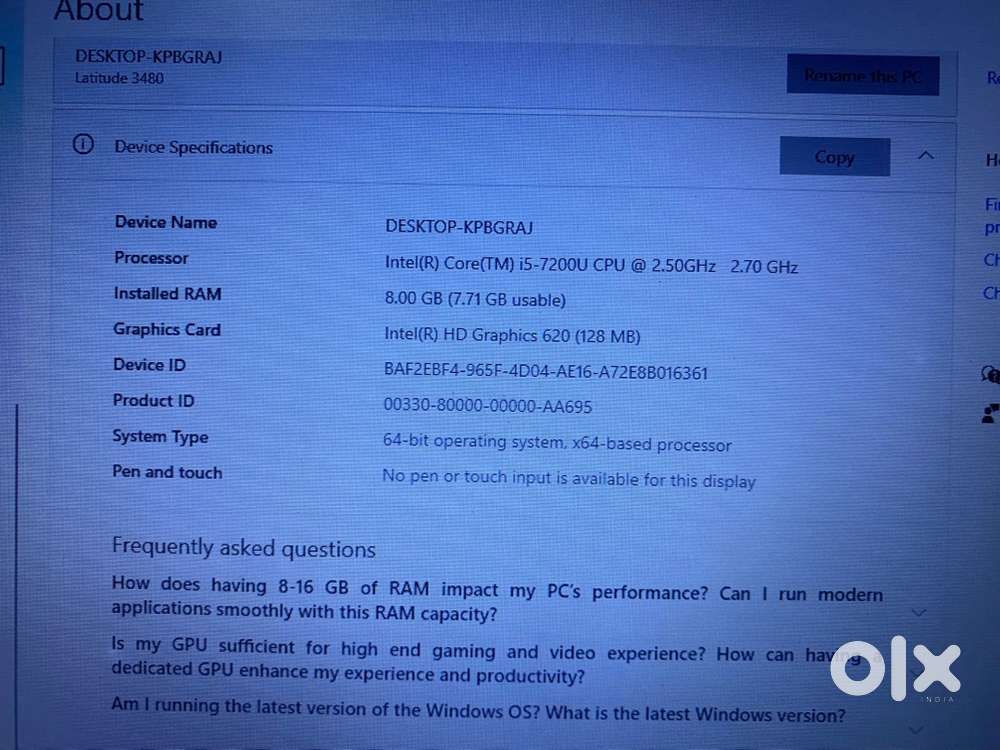 Dell latitude 3480 | core i5 7th gen | 8gb ram | 256 gb storage | 14 |