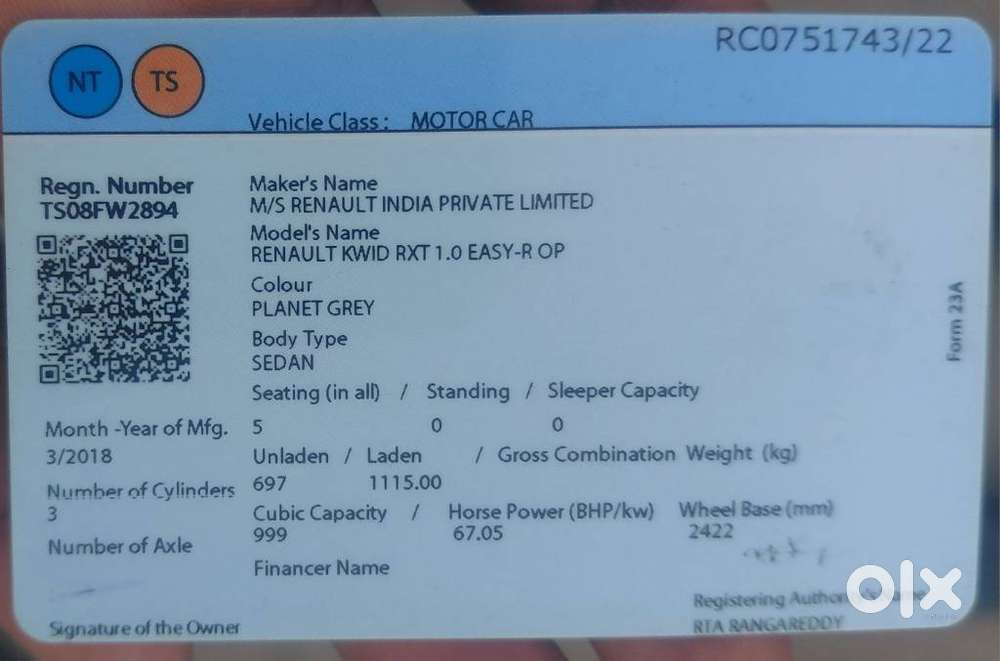 Renault Kwid 1.0 Rxt Amt Opt, 2018, Petrol