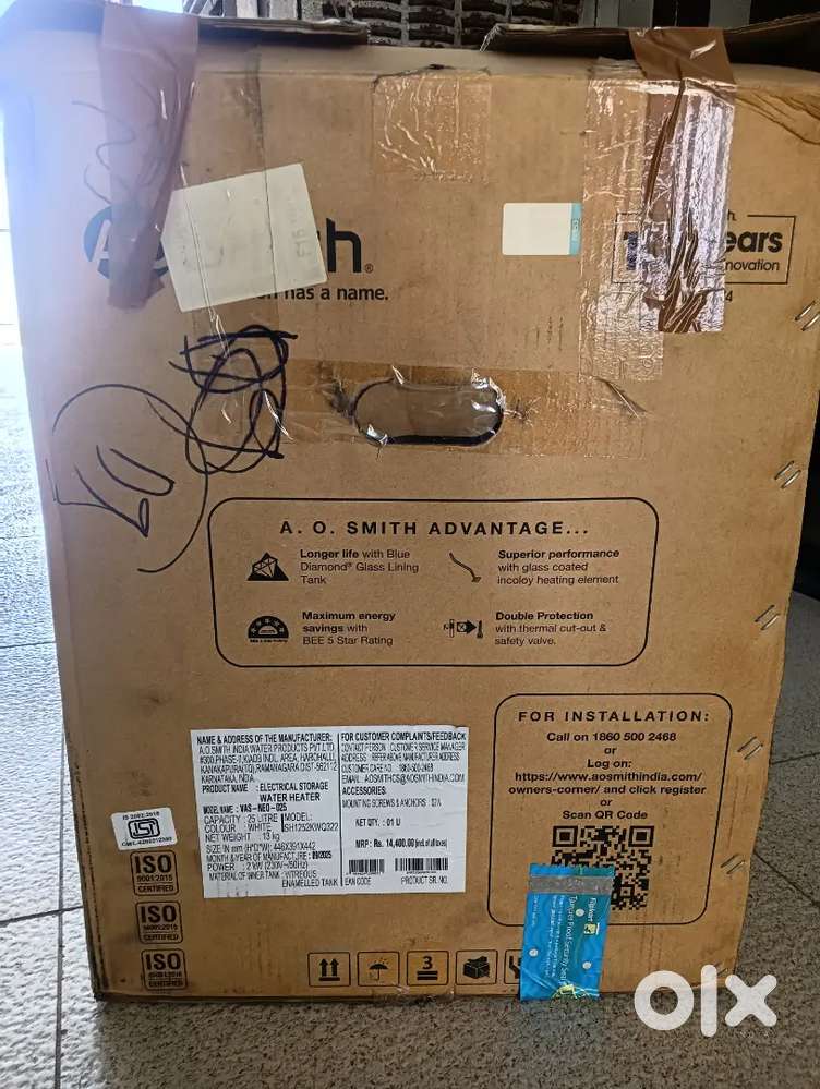 AO Smith 25L Water Geyser (Unpacked, Brand New with Bill)