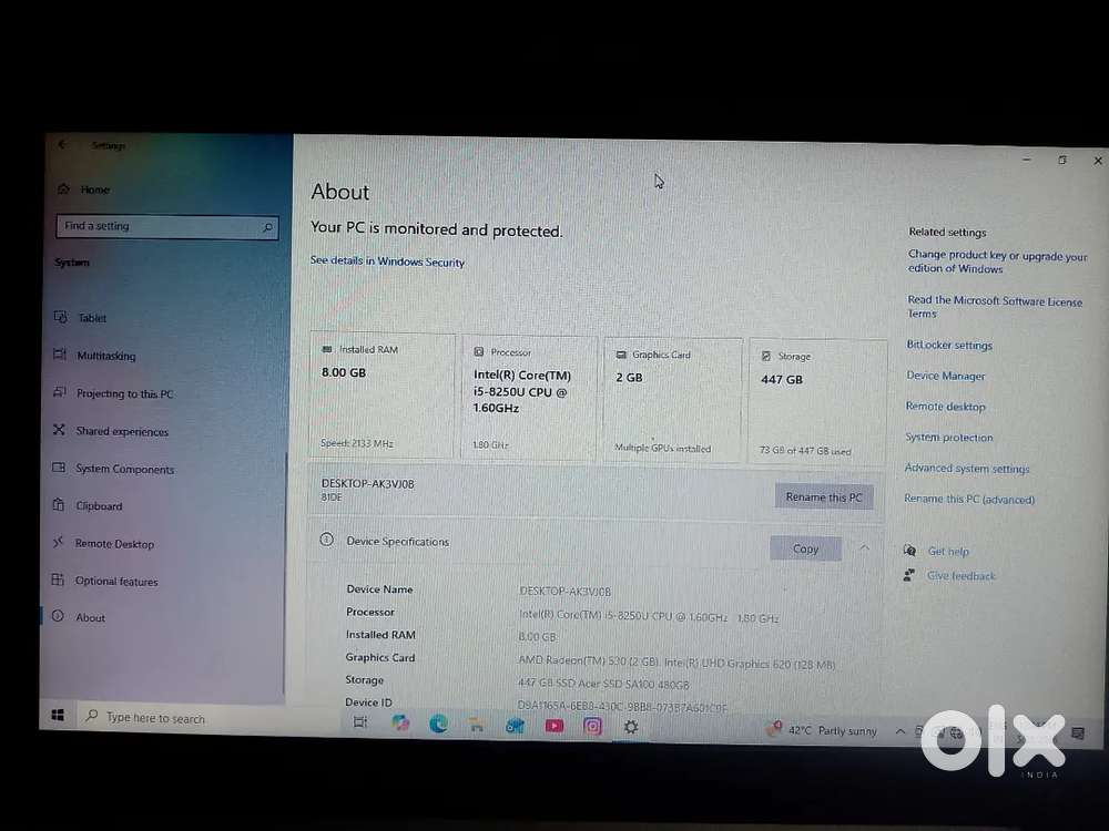I5 8th gen, 8gb 512ssd, 2Gb graphics,15.6 inches display