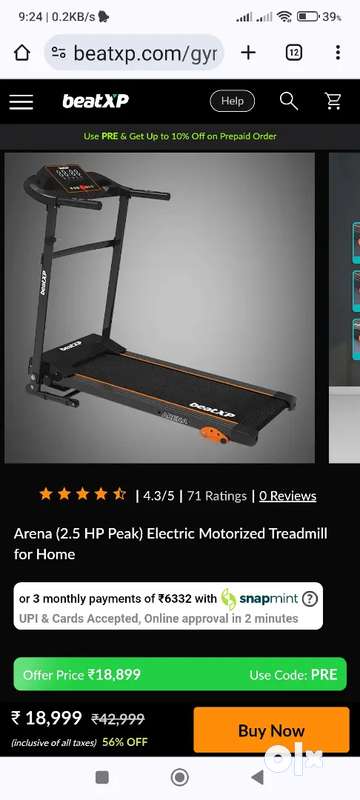 VERY LIGHT USED ELECTRIC TREADMILL BEATXP ARENA 2.5HP PEAK Gym Fitness 1748435730