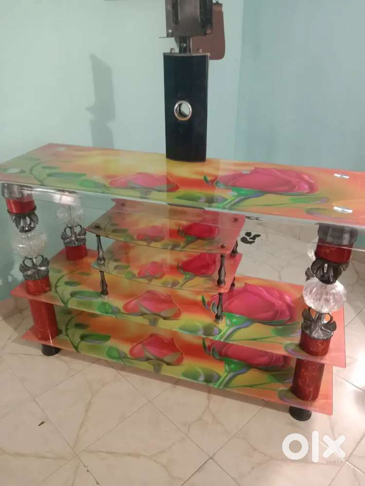 Tv stand glass model, floral print