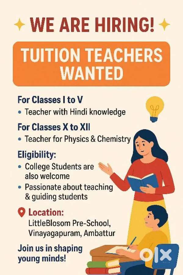 Hiring teacher for Tuition with hindi