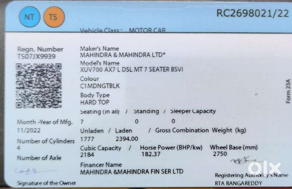 Mahindra Xuv700 2.2 Ax 7 Diesel Mt Luxury Pack Str, 2022, Diesel
