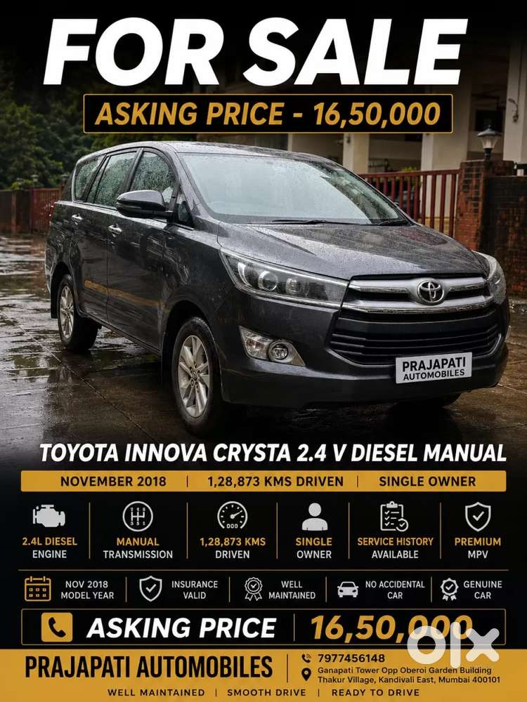 Toyota Innova Crysta 2.4 V 7 Str, 2018, Diesel