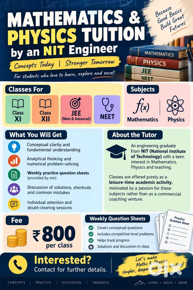 Tuition by NIT Engineer | Maths & Physics | XI;XII, JEE/NEET | ₹800