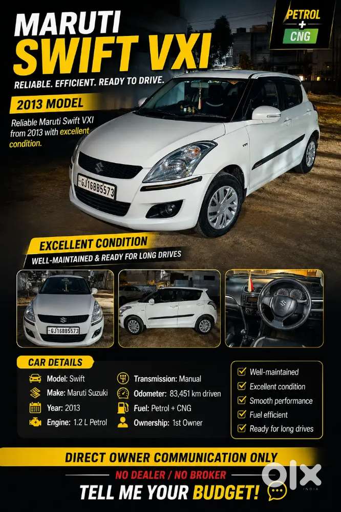 Maruti Swift Vxi 2013 Petrol + Cng