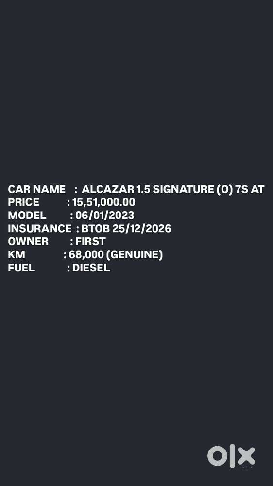 Hyundai Alcazar 1.5 Signature (o) Diesel At 7 Str, 2023, Diesel