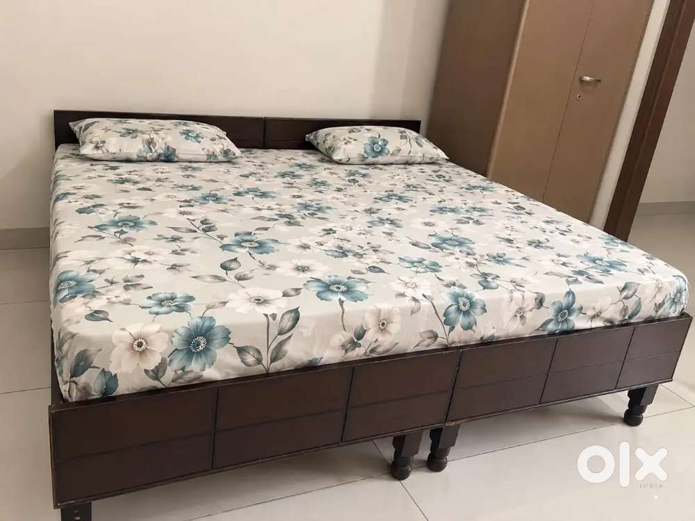 Wooden double bed without box with two mattress flawless condition