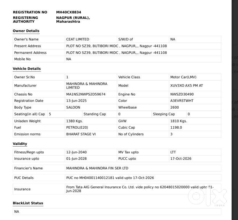 Mahindra Xuv 3xo Ax5 Pm At, 2025, Petrol