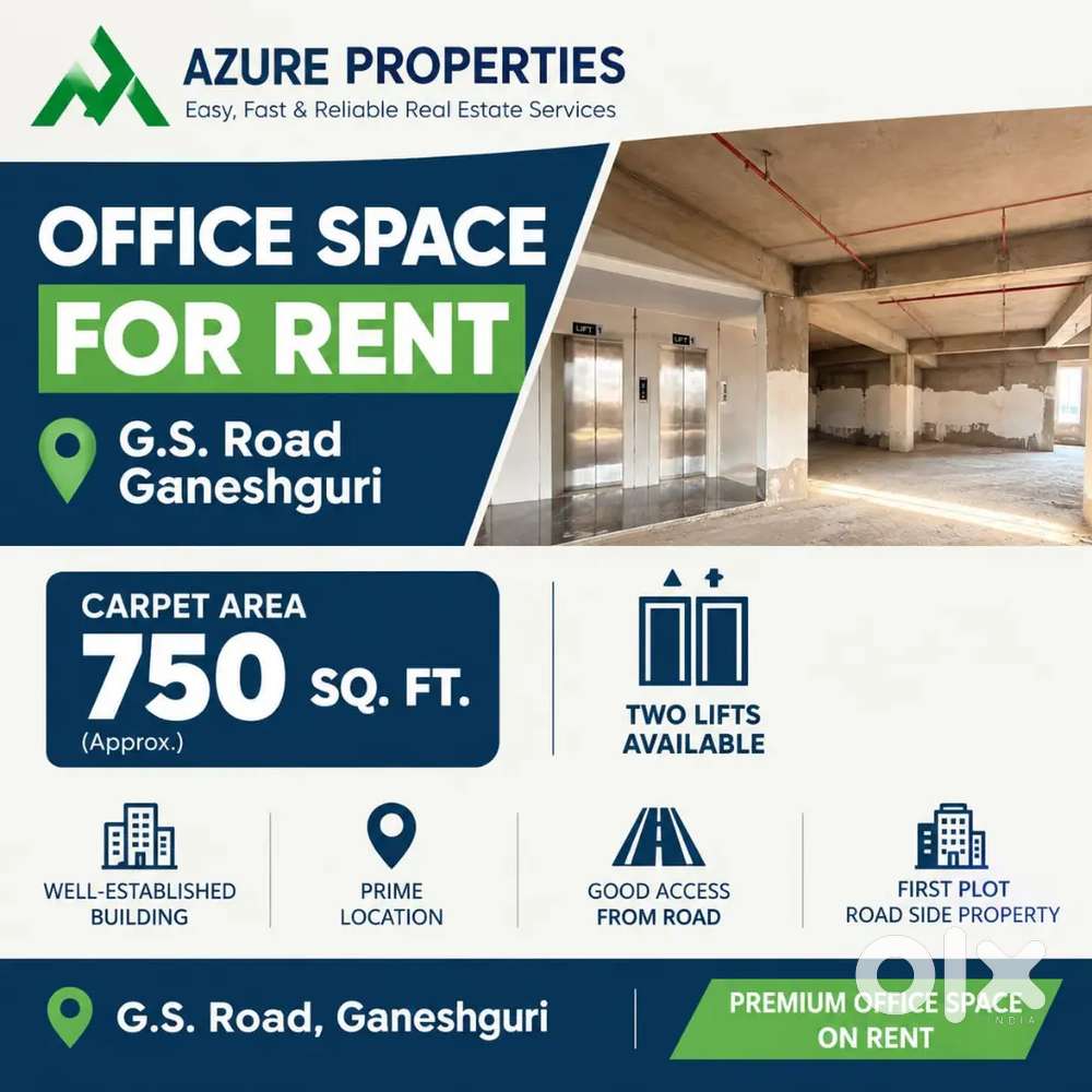 750 SQFT OFFICE SPACE AVAILABLE RENT IN G S ROAD PRIME LOCATION GHY