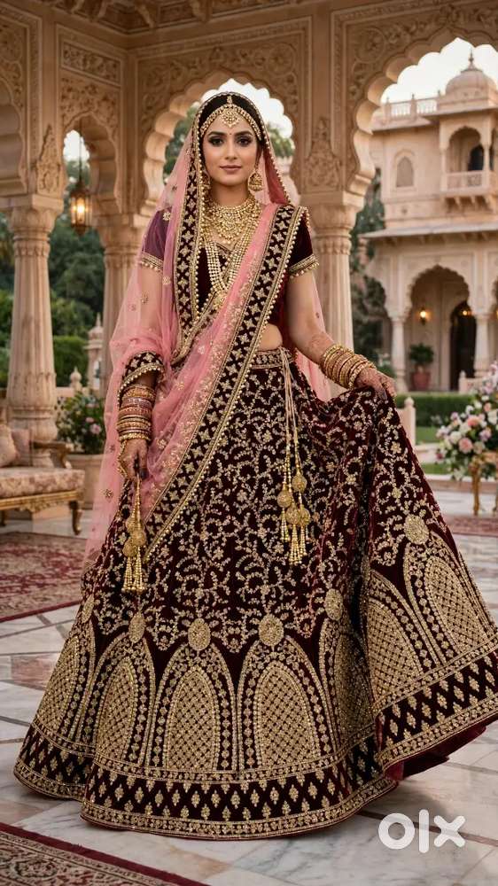 Wine Velvet Bridal Lehenga one time worn only 15999 only