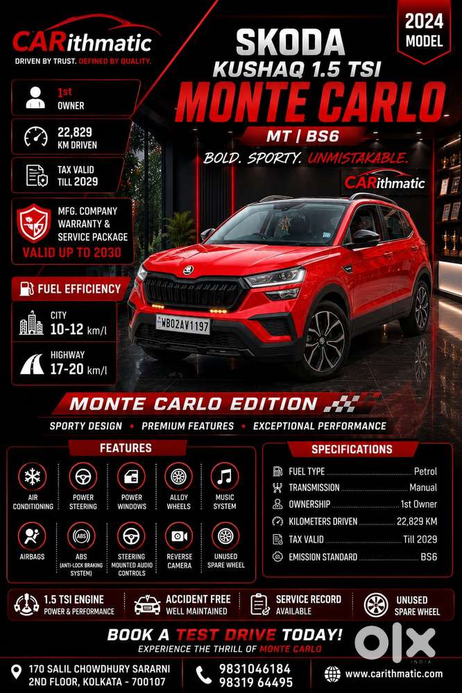 Skoda Kushaq Monte Carlo 1.5l Tsi Mt, 2024, Petrol