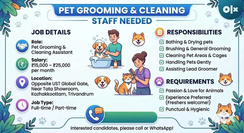 Pet Grooming & Cleaning Staff Needed (Full-Time / Part-Time)
