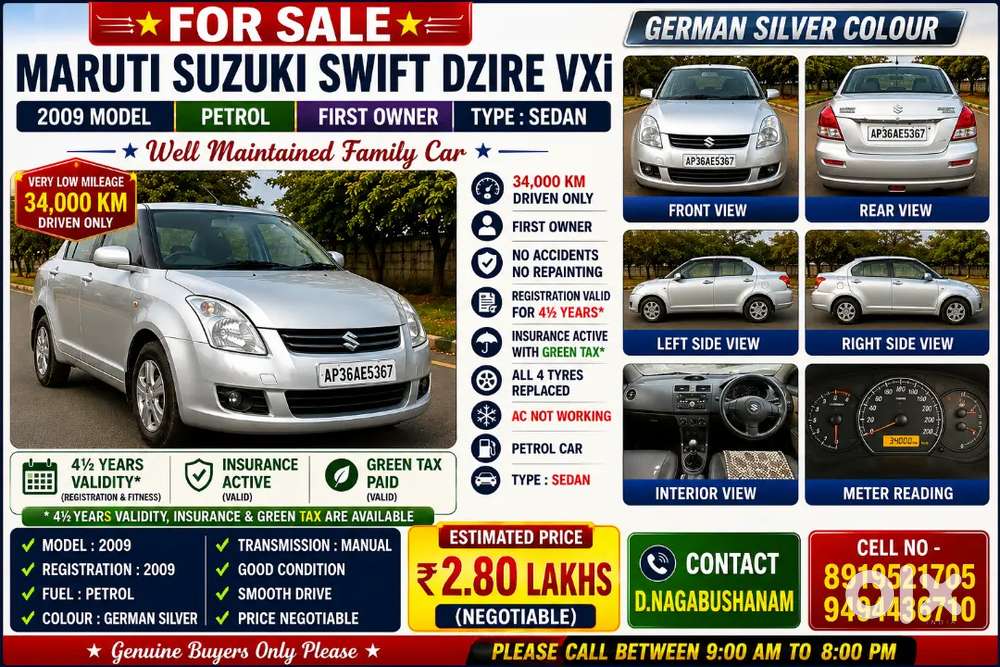 Maruti Suzuki Dzire 2009 Petrol 34000 Km Driven