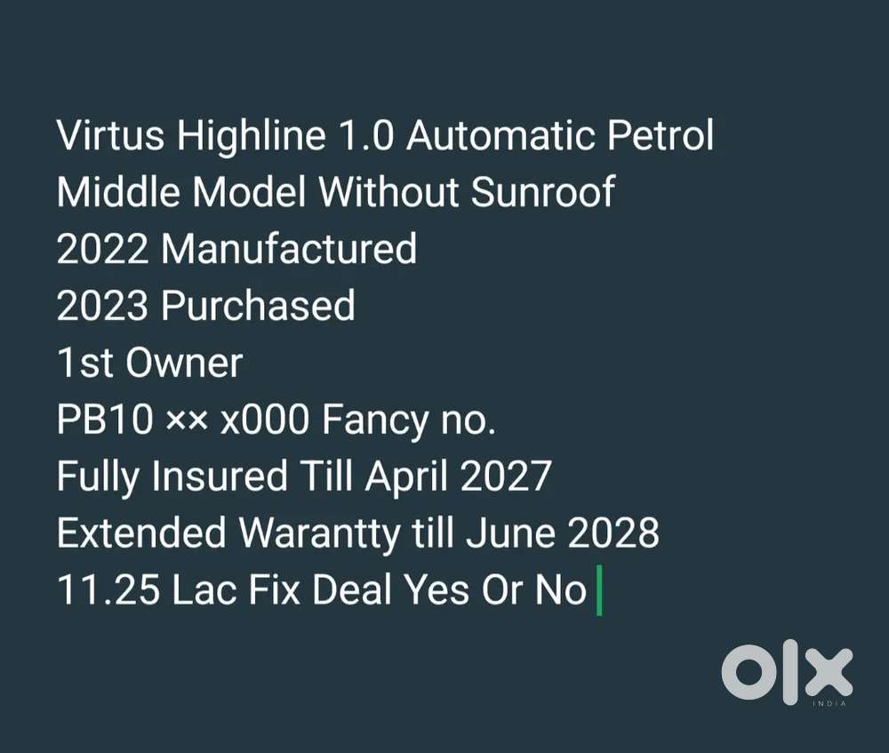 Virtus Highline 1.0 Automatic Petrol Only 9500kms