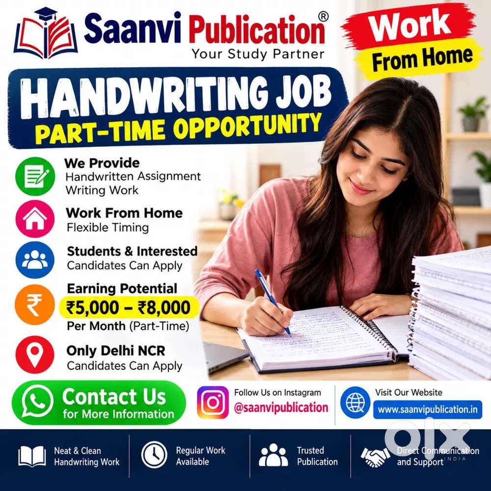 Part-time handwriting work from home. Earn ₹5,000&ndash;₹8,000 monthly based