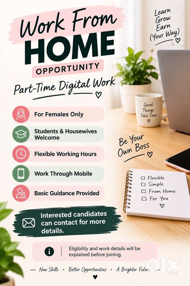 Work from home opportunity for femails, Digital work