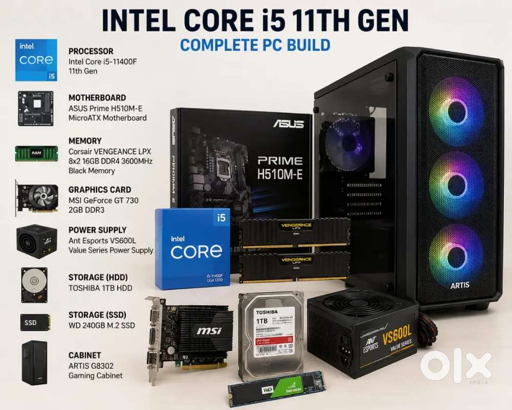 Intel i5 11th Gen PC | 16GB RAM | 240GB SSD + 1TB HDD | Dell Monitor