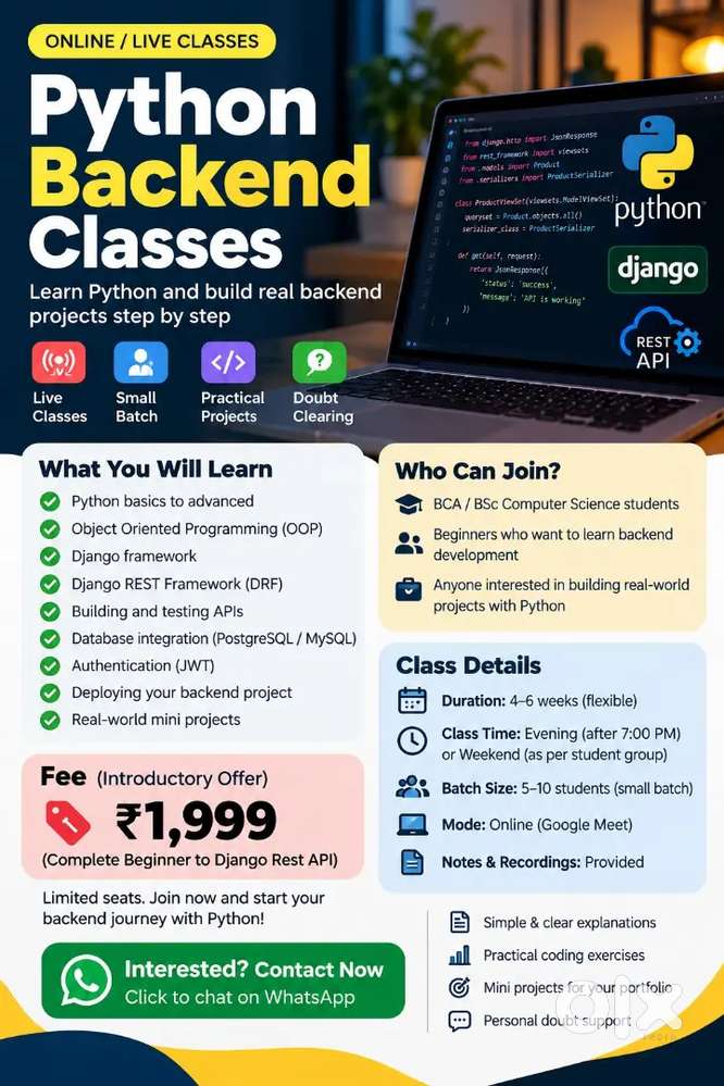 Online Python Backend Classes | Django | Rest API | Beginner friendly