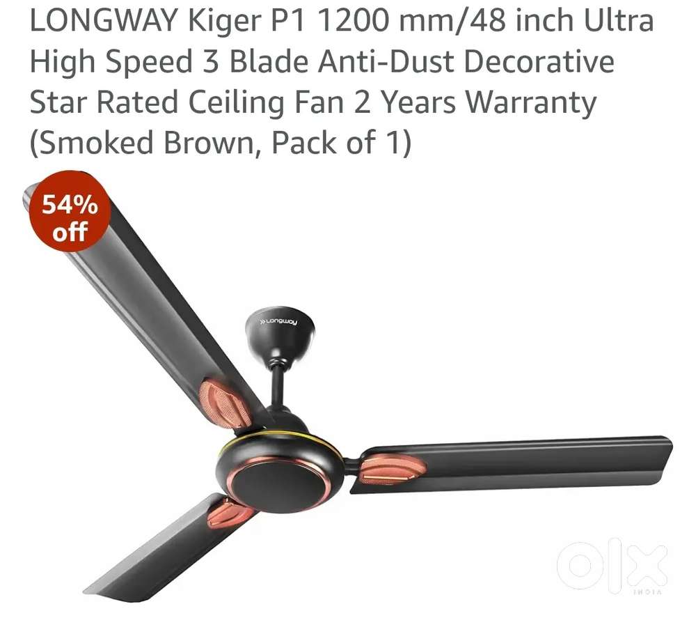 LONGWAY Kiger P1 1200 mm/48 inch Ultra High Speed 3 Blade Anti-Dust De
