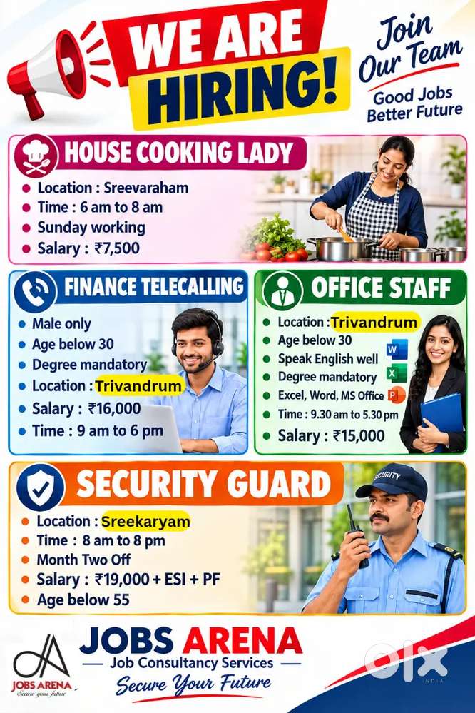 Office Assistant / Telecallers / Security Guard / House maid