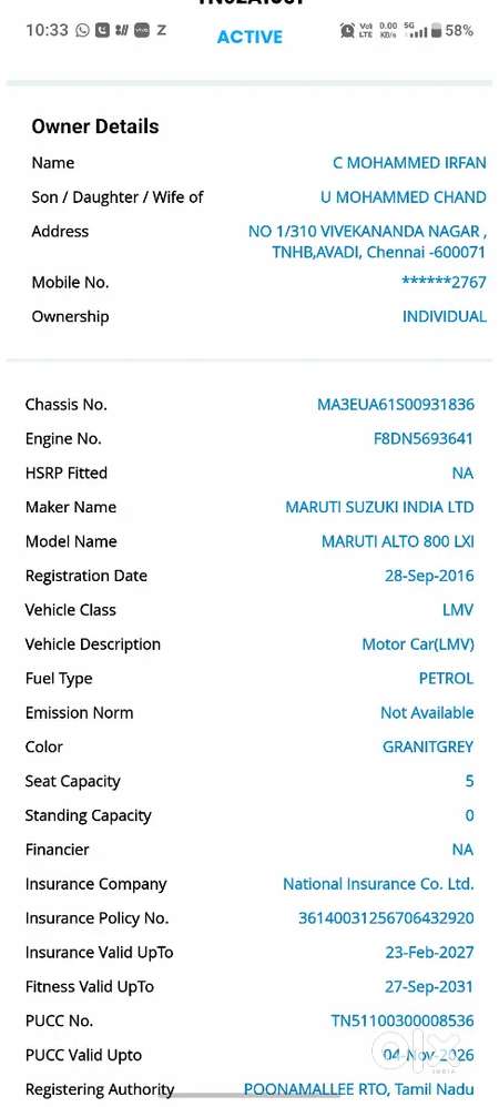 Maruti Suzuki Alto 800 2016 Model