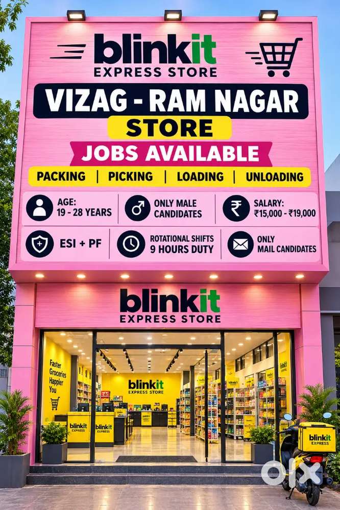 Vizag _ Ram Nagar Blinkit store lo work cheyutaku boys kavalenu