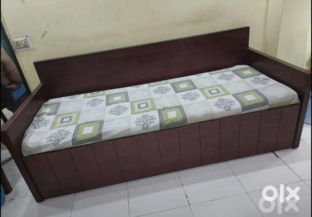 Premium Dark Brown Wooden Sofa Cum Bed with Mattress