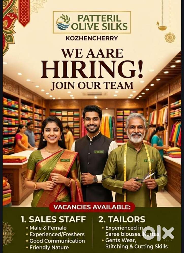 Accountant & Sales Staff Vacancy for Textile Shop in Kozhencherry