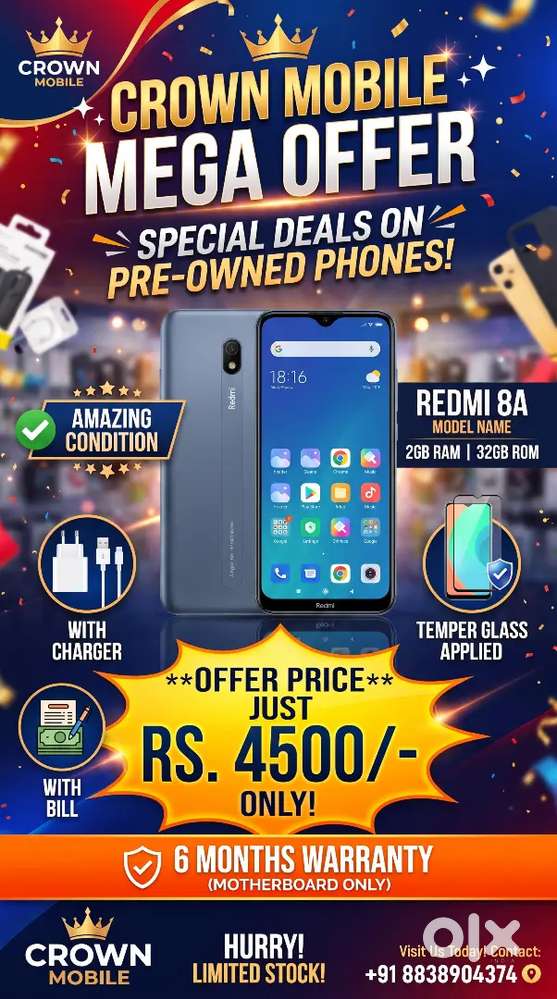REDMI 8A 2GB RAM 32GB ROM FABULOUS CONDITION WITH CHARGER TEMPER