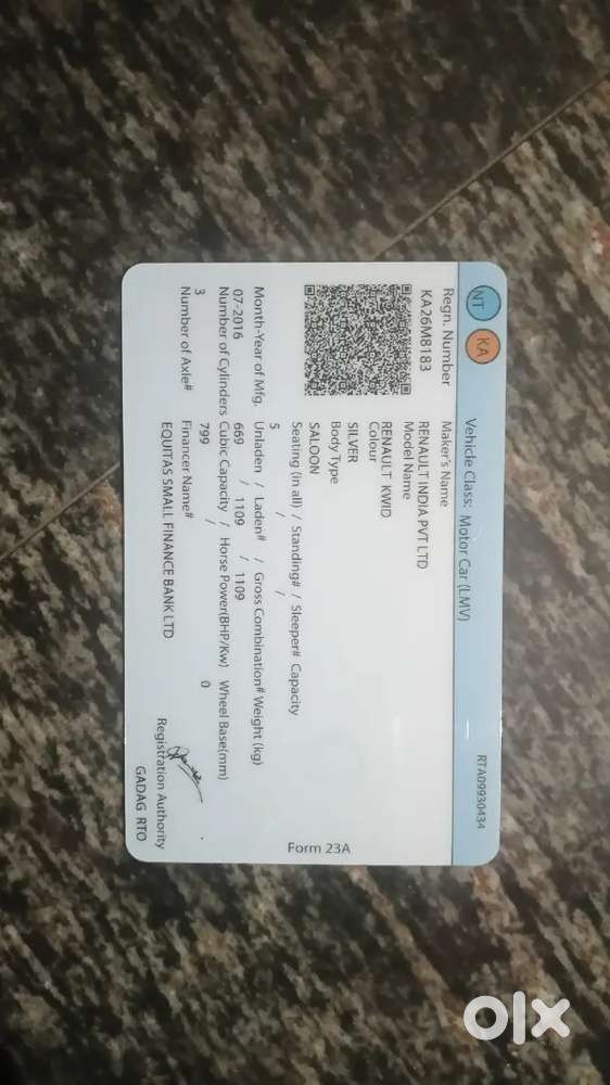 Renault Kwid Neotech 2016 Insurance Running And All Documents Running