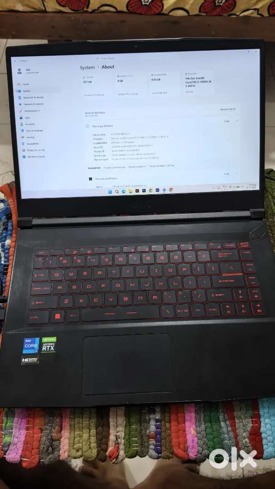 MSI LEPTOP - 8Gb Ram, i7 - 11th Gen., 500 Stroage, 4GB Graphic Card,