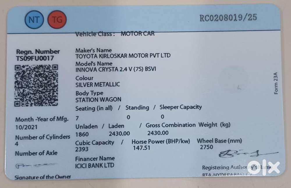 Toyota Innova Crysta 2.4 V 7 Str, 2021, Diesel