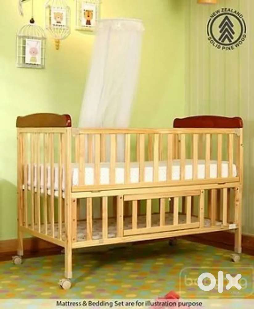 Babyhug wooden cot with mattress