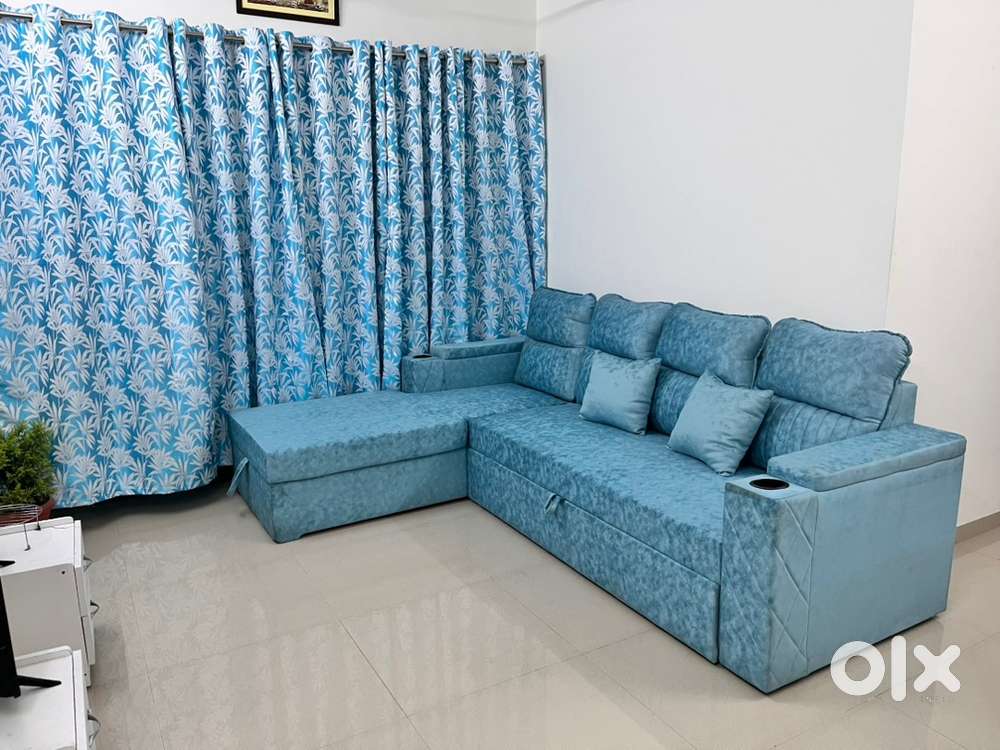 L-Shaped 5-Seater Sofa Cum Bed with Storage