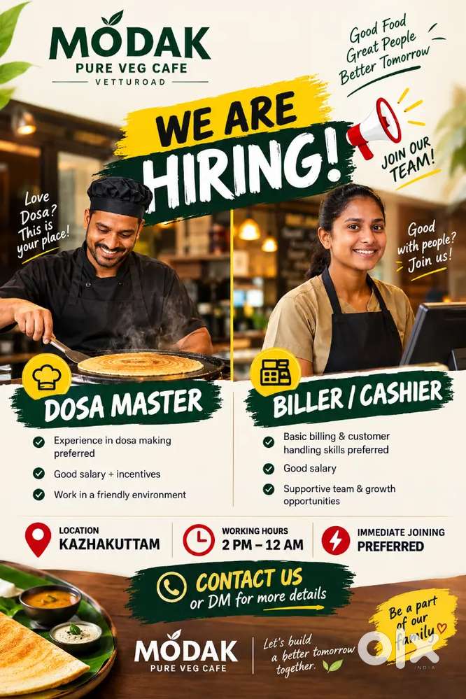 HIRING BILLING STAFF & Dosa Master