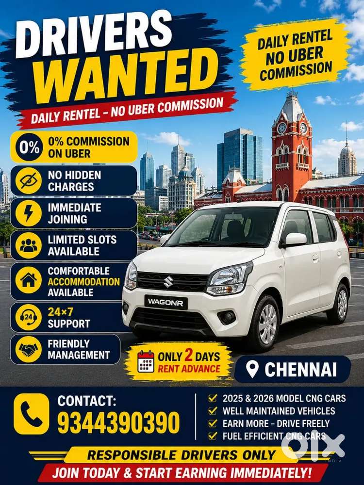 Driver Vacant Chennai Fleet, Ola, Uber,rapido Rent Available