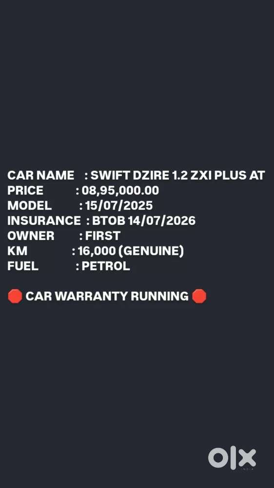Maruti Suzuki Dzire Zxi Ags, 2025, Petrol