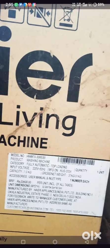 Haeir Washing Machine ( Brand New )