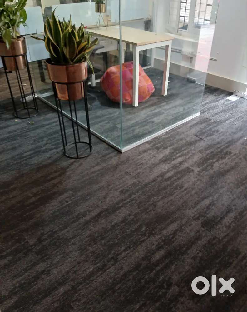 Office floor mat. Office workstation. Glass partition. Almunium work